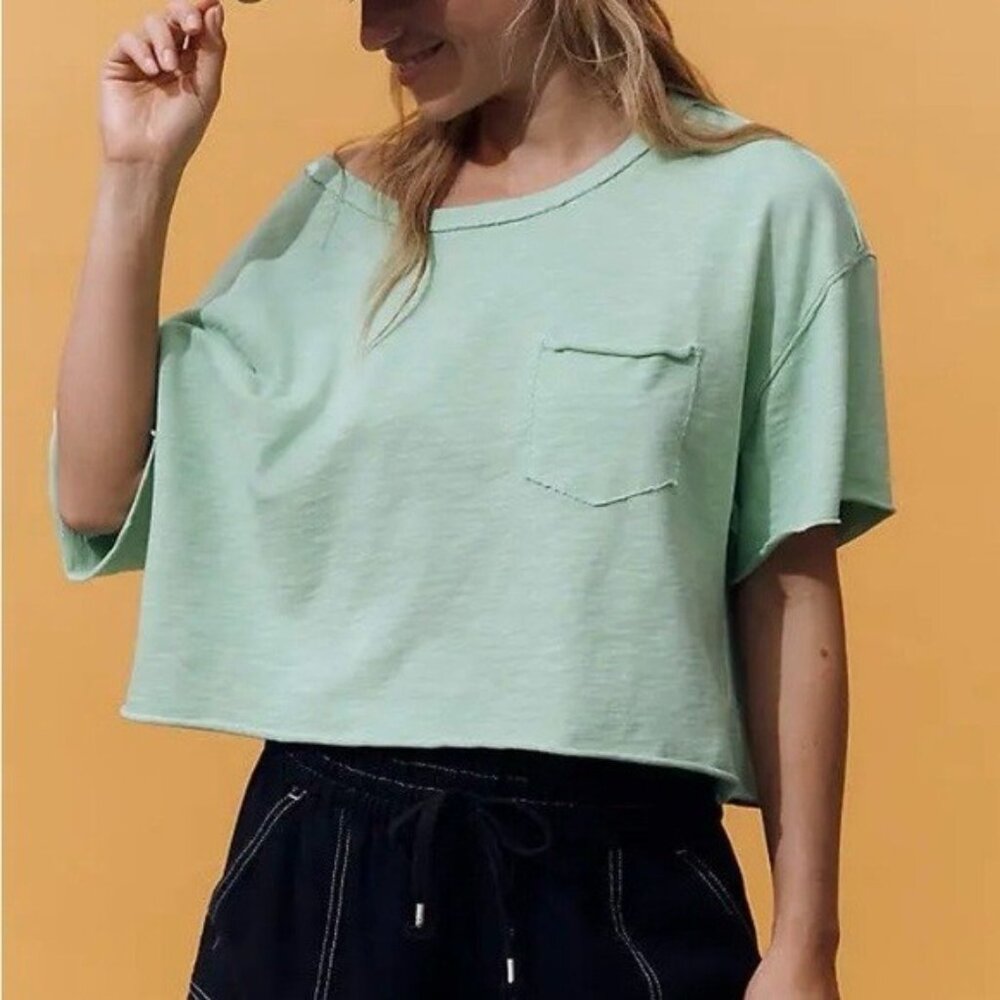 NWT Size M - Pilcro 100% Cotton Boxy Crop Tee Pale Green (NWT US$48) - Picture 4 of 16